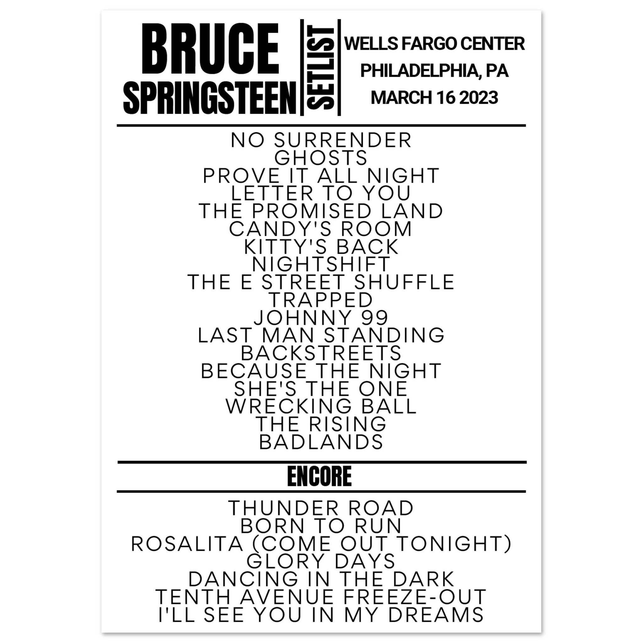 Bruce Springsteen Philadelphia 2023 Setlist Poster Setlist USA