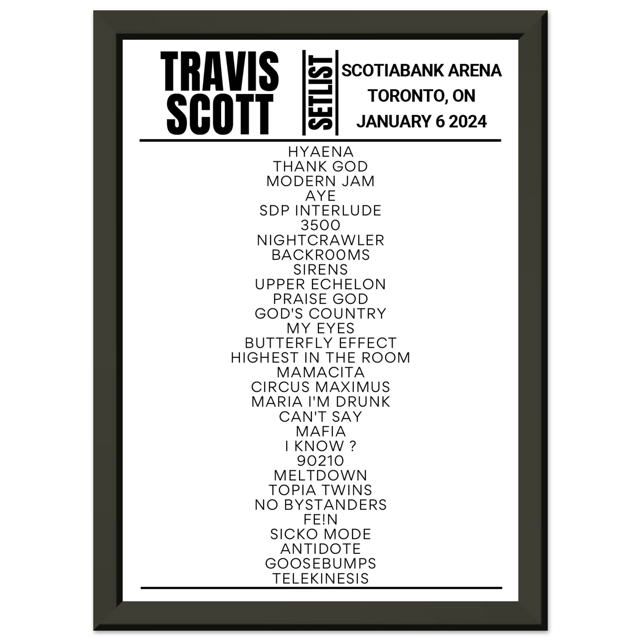 Travis Scott Toronto 2024 Framed Setlist Setlist USA