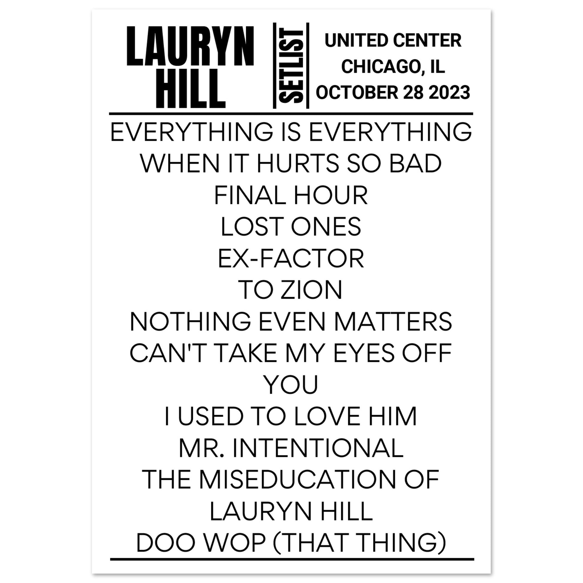 Lauryn Hill Chicago 2023 Setlist Poster Setlist USA