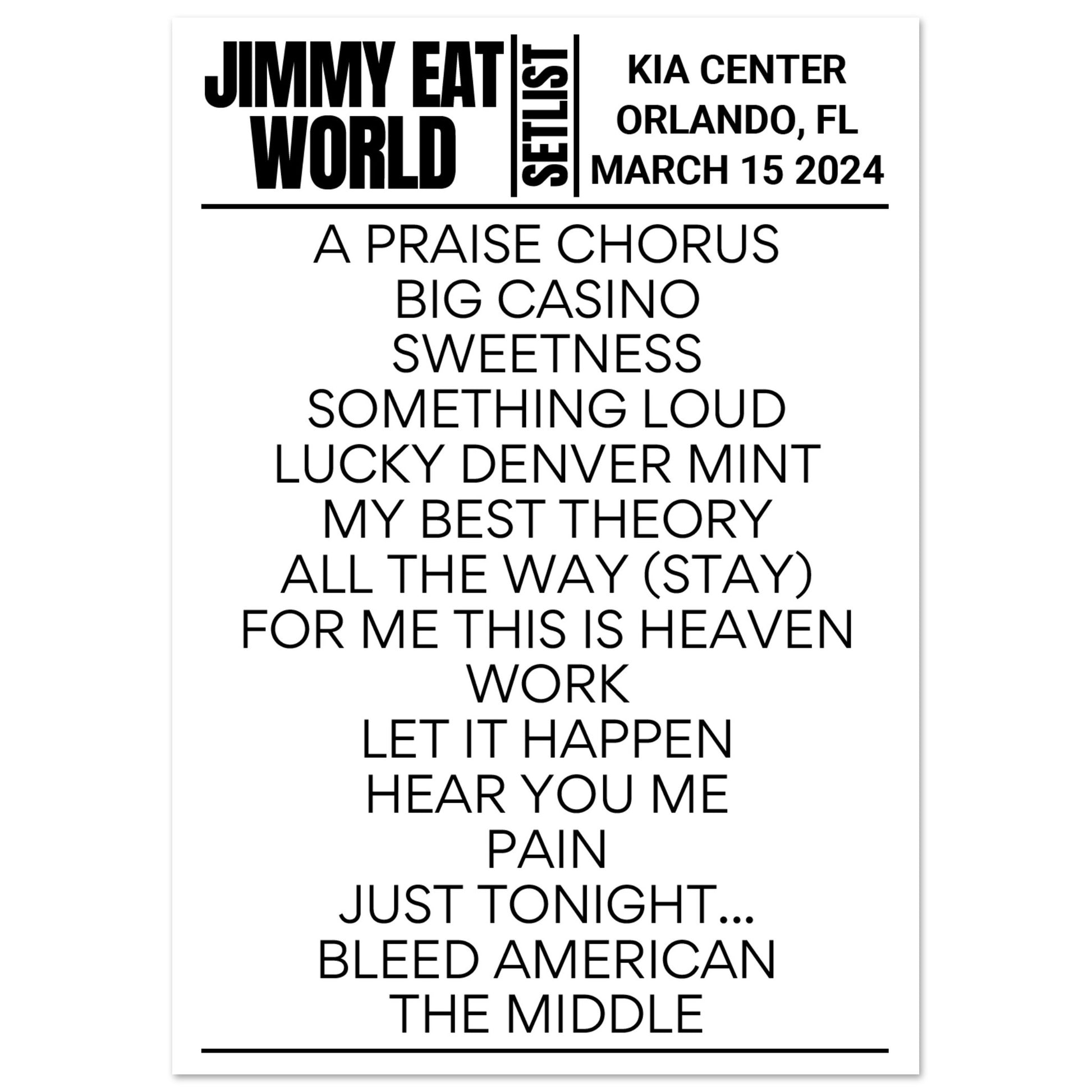 Jimmy Eat World Orlando 2024 Setlist Poster Setlist USA