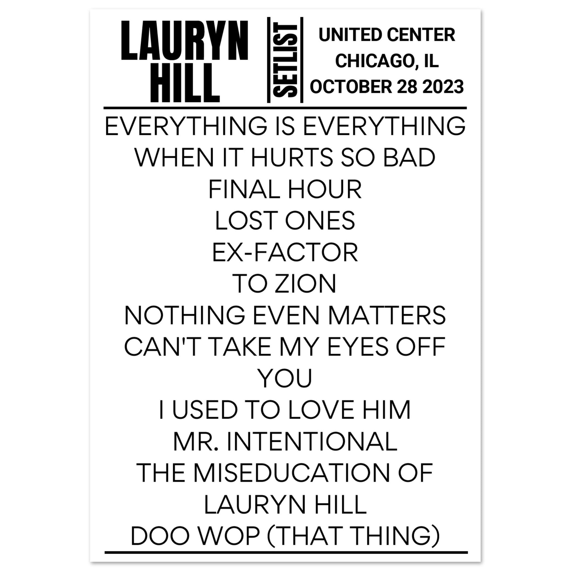 Lauryn Hill Chicago 2025 Setlist Poster Setlist USA