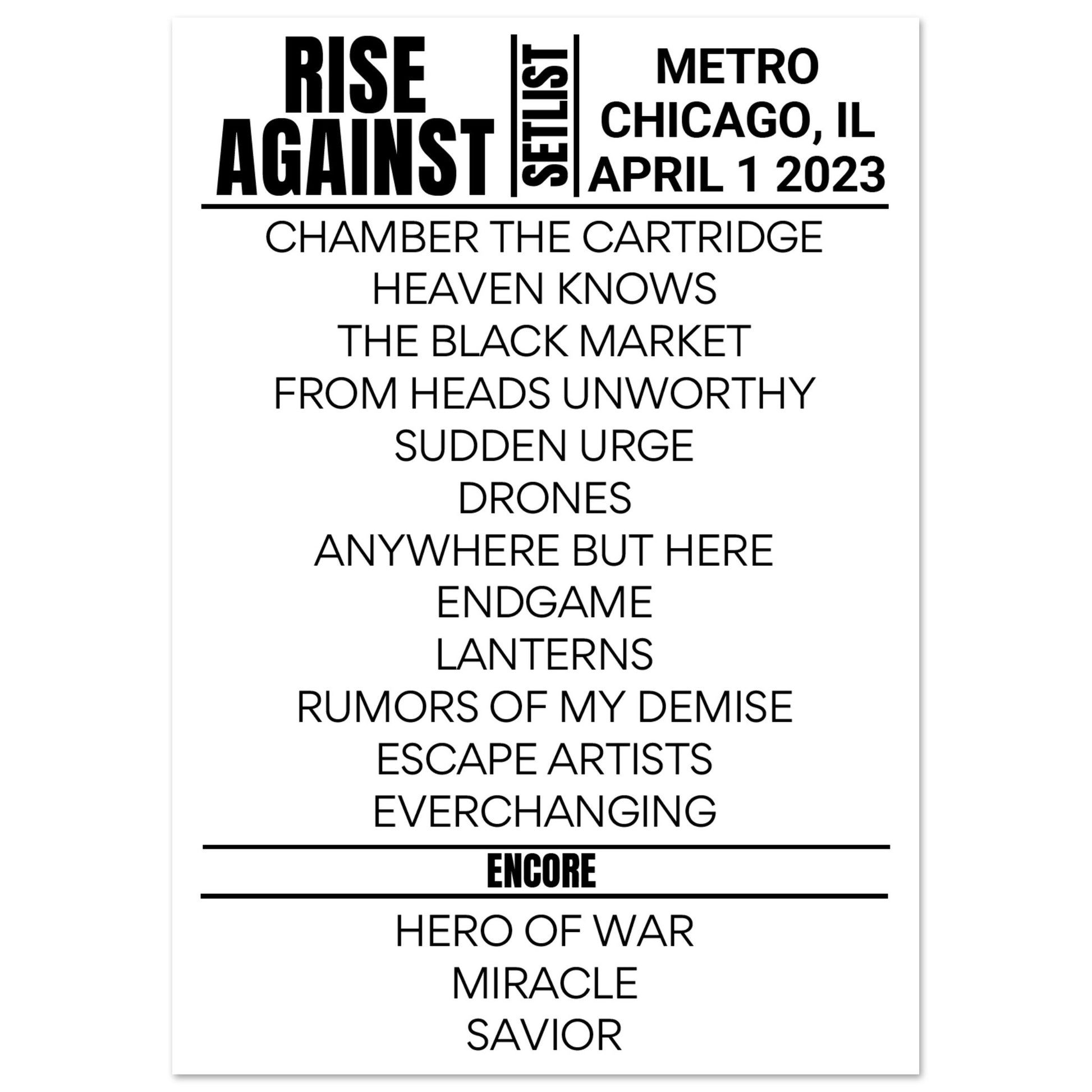 rise against tour 2023 setlist